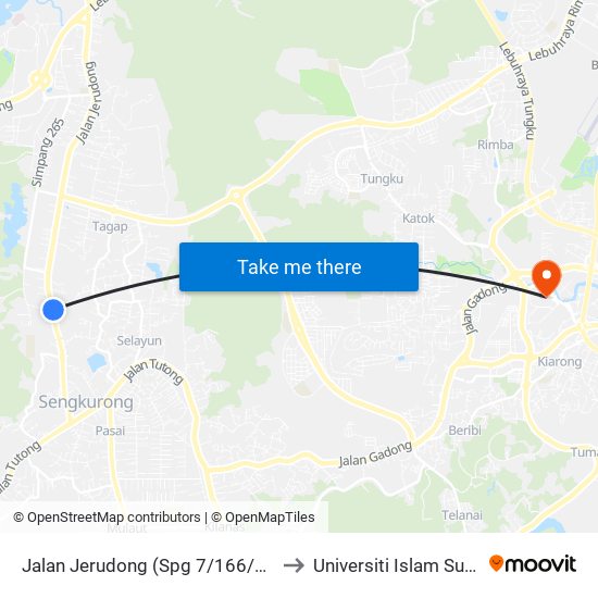 Jalan Jerudong (Spg 7/166/201/Sr Bakti Dewa) to Universiti Islam Sultan Sharif Ali map