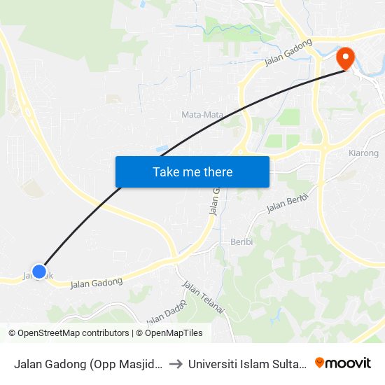 Jalan Gadong (Opp Masjid Jubli Perak) to Universiti Islam Sultan Sharif Ali map