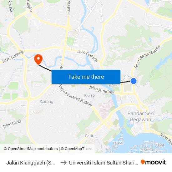 Jalan Kianggaeh (Smja) to Universiti Islam Sultan Sharif Ali map