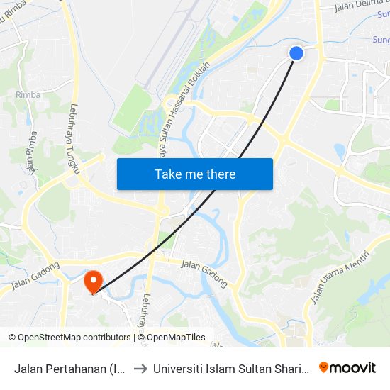 Jalan Pertahanan (Isb) to Universiti Islam Sultan Sharif Ali map