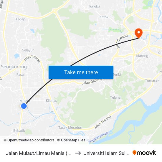 Jalan Mulaut/Limau Manis (S. Ugama Mulaut) to Universiti Islam Sultan Sharif Ali map