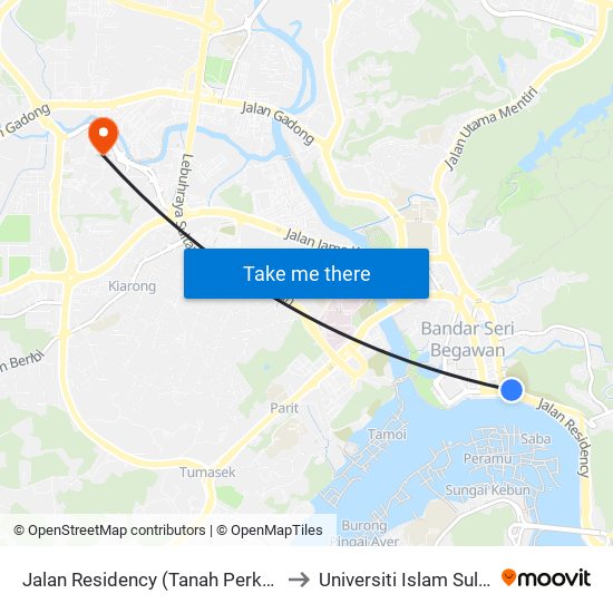 Jalan Residency (Tanah Perkuburan/Cemetery) to Universiti Islam Sultan Sharif Ali map