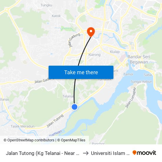 Jalan Tutong (Kg Telanai - Near Jalan Telanai@Opp Spg 462) to Universiti Islam Sultan Sharif Ali map