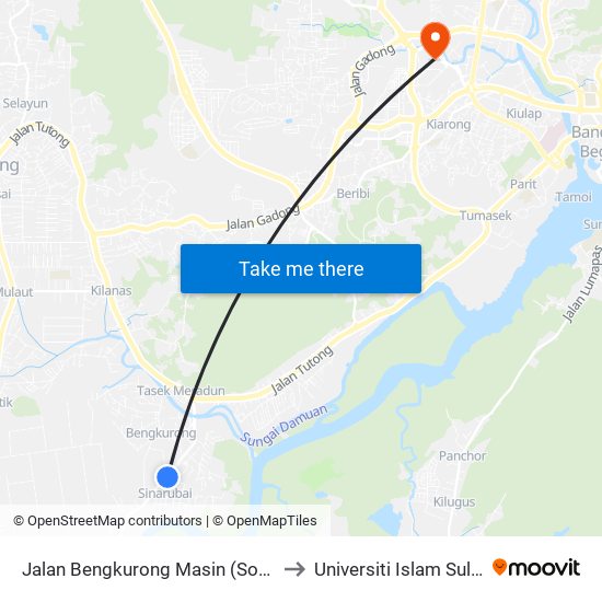 Jalan Bengkurong Masin (Soon Lee Megamart) to Universiti Islam Sultan Sharif Ali map