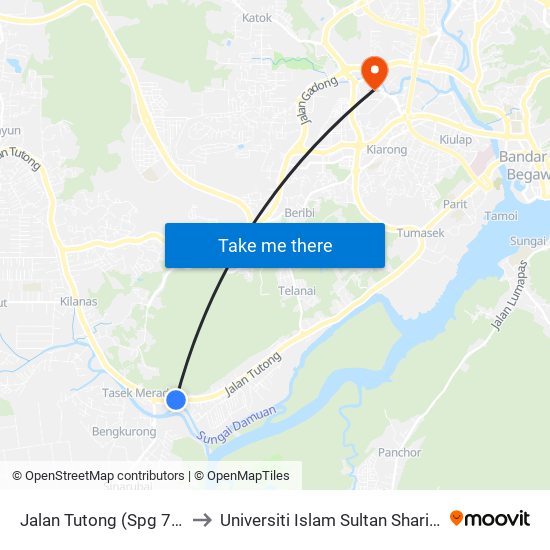 Jalan Tutong (Spg 774) to Universiti Islam Sultan Sharif Ali map