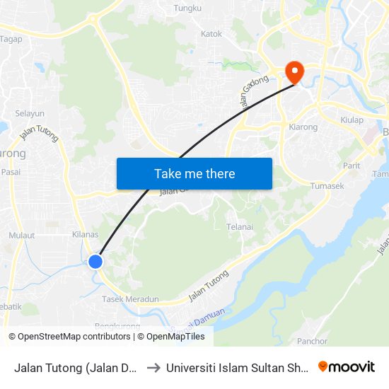 Jalan Tutong (Jalan Dadap) to Universiti Islam Sultan Sharif Ali map