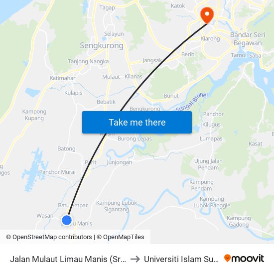 Jalan Mulaut Limau Manis (Sr Panglima Berudin) to Universiti Islam Sultan Sharif Ali map