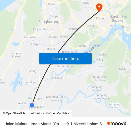 Jalan Mulaut Limau Manis (Opp Sr Panglima Berudin) to Universiti Islam Sultan Sharif Ali map