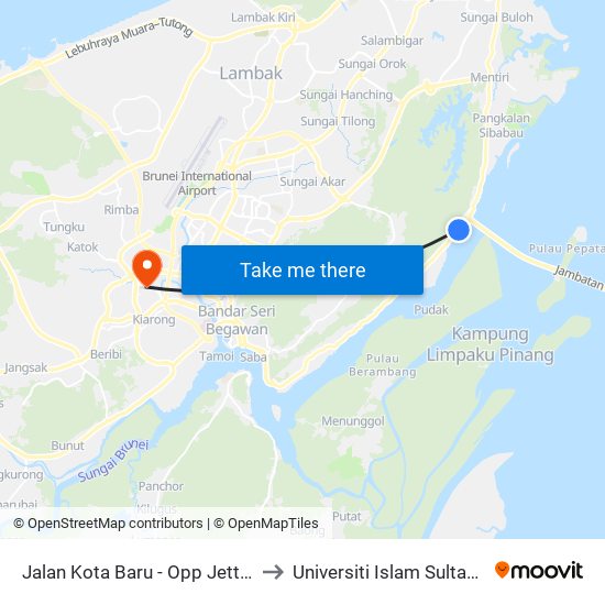 Jalan Kota Baru - Opp Jetty Kg Sungai to Universiti Islam Sultan Sharif Ali map