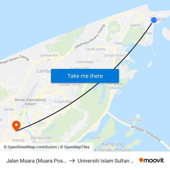 Jalan Muara (Muara Post Office) to Universiti Islam Sultan Sharif Ali map