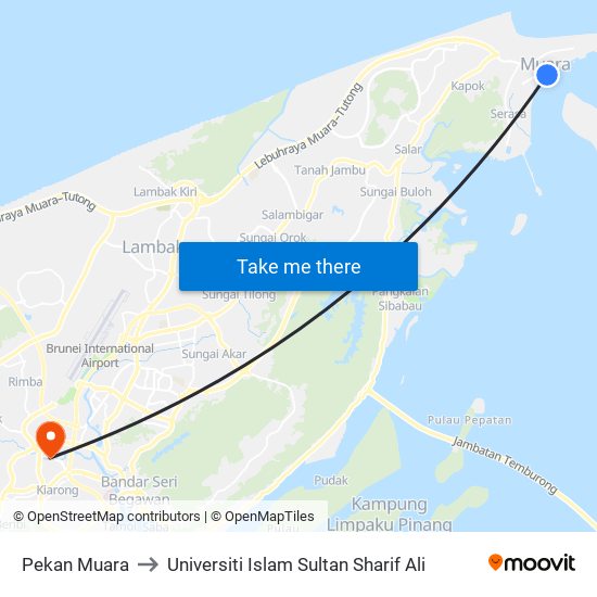 Pekan Muara to Universiti Islam Sultan Sharif Ali map