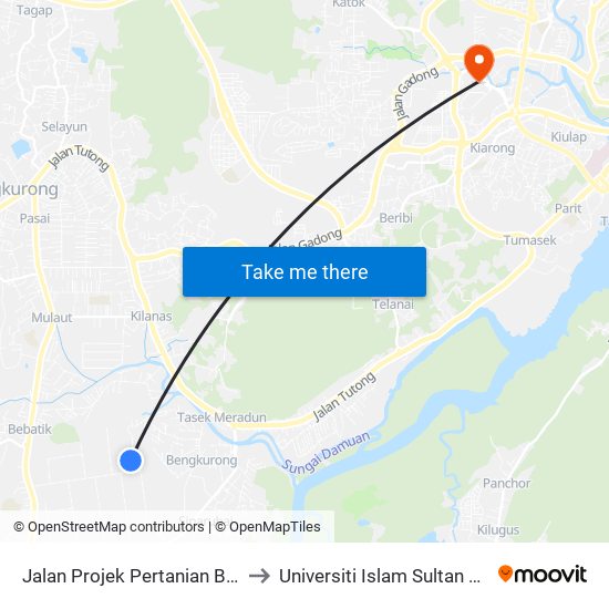 Jalan Projek Pertanian Bertumpu to Universiti Islam Sultan Sharif Ali map