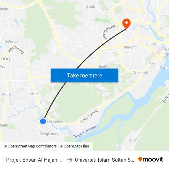 Projek Ehsan Al-Hajah Mariam to Universiti Islam Sultan Sharif Ali map
