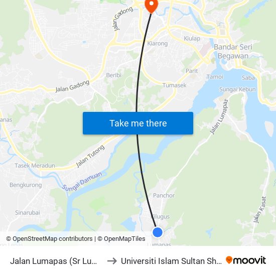 Jalan Lumapas (Sr Lumapas) to Universiti Islam Sultan Sharif Ali map