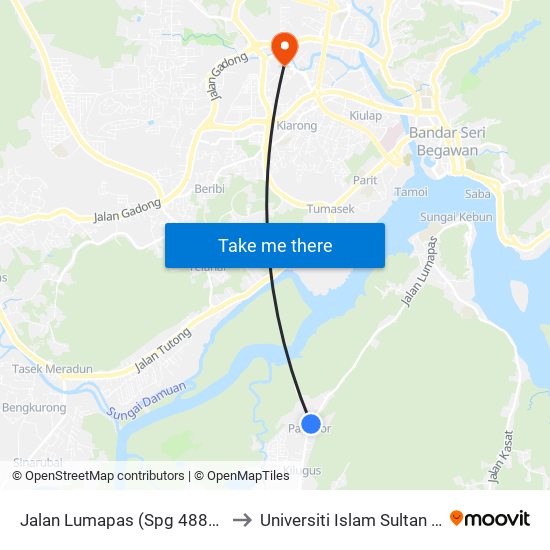 Jalan Lumapas (Spg 488/470/280) to Universiti Islam Sultan Sharif Ali map