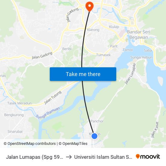 Jalan Lumapas (Spg 596/588) to Universiti Islam Sultan Sharif Ali map