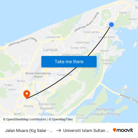 Jalan Muara (Kg Salar - Spg 557) to Universiti Islam Sultan Sharif Ali map