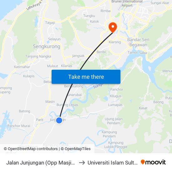 Jalan Junjungan (Opp Masjid Kg Junjongan) to Universiti Islam Sultan Sharif Ali map