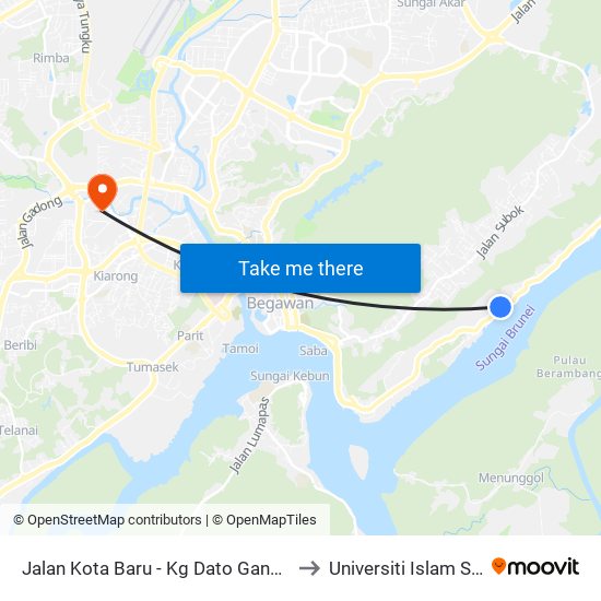 Jalan Kota Baru - Kg Dato Gandi (Taman Sungai Matan) to Universiti Islam Sultan Sharif Ali map