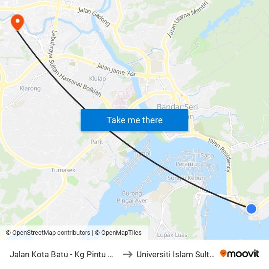 Jalan Kota Batu - Kg Pintu Malim (Spg 228) to Universiti Islam Sultan Sharif Ali map