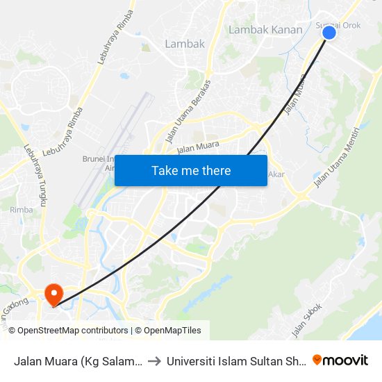 Jalan Muara (Kg Salambigar) to Universiti Islam Sultan Sharif Ali map