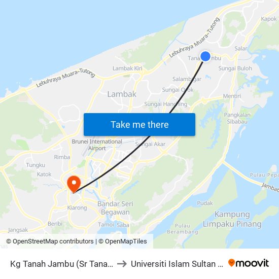 Kg Tanah Jambu (Sr Tanah Jambu) to Universiti Islam Sultan Sharif Ali map