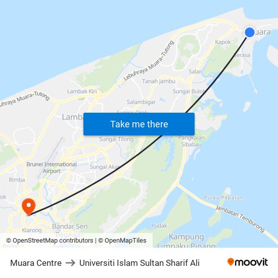 Muara Centre to Universiti Islam Sultan Sharif Ali map