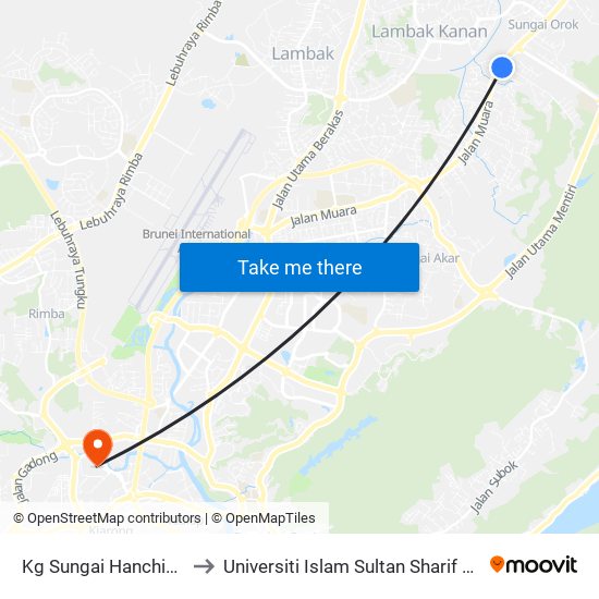 Kg Sungai Hanching to Universiti Islam Sultan Sharif Ali map