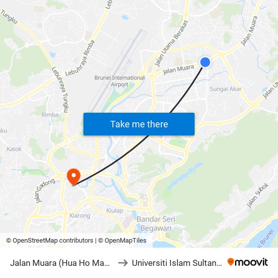 Jalan Muara (Hua Ho Manggis Mall) to Universiti Islam Sultan Sharif Ali map