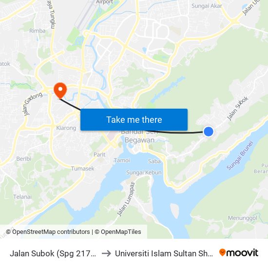 Jalan Subok (Spg 217/247) to Universiti Islam Sultan Sharif Ali map