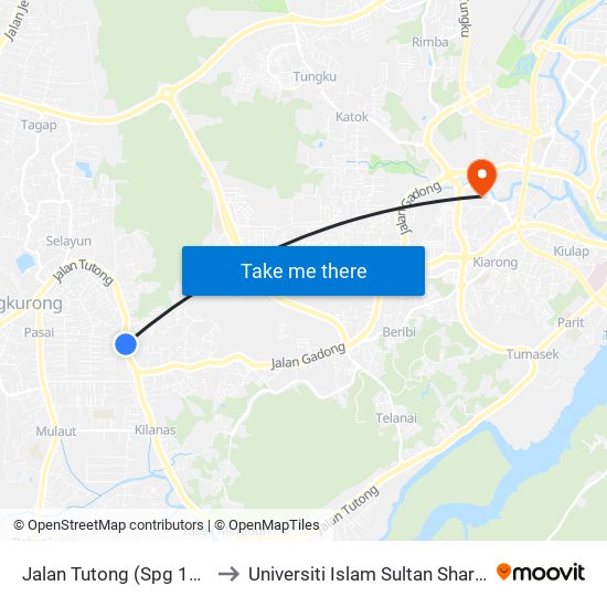 Jalan Tutong (Spg 1206) to Universiti Islam Sultan Sharif Ali map