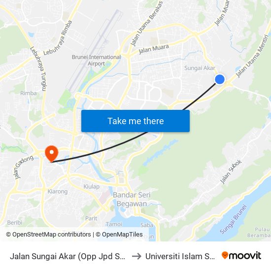 Jalan Sungai Akar (Opp Jpd Sg Akar/Ghurka Camp) to Universiti Islam Sultan Sharif Ali map