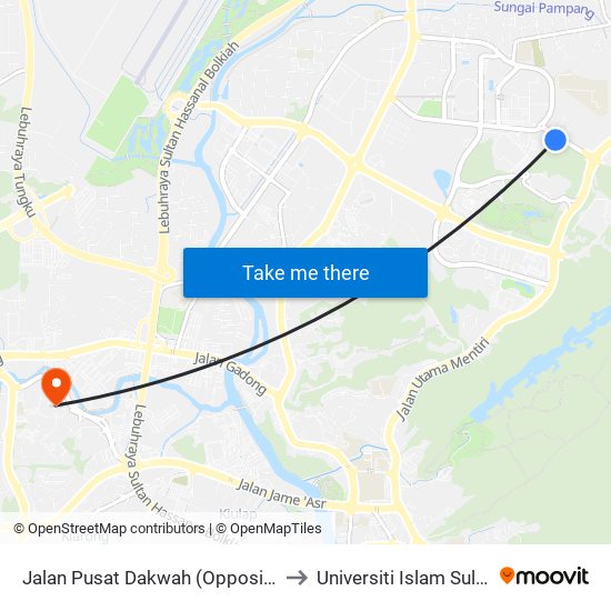 Jalan Pusat Dakwah (Opposite Pusat Dakwah) to Universiti Islam Sultan Sharif Ali map