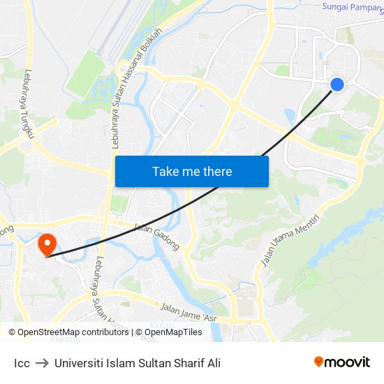 Icc to Universiti Islam Sultan Sharif Ali map