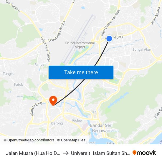 Jalan Muara (Hua Ho Delima) to Universiti Islam Sultan Sharif Ali map