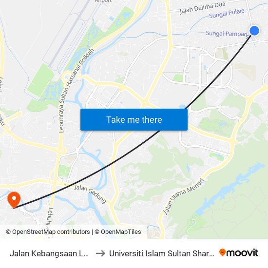 Jalan Kebangsaan Lama to Universiti Islam Sultan Sharif Ali map
