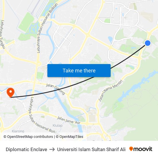 Diplomatic Enclave to Universiti Islam Sultan Sharif Ali map