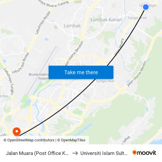 Jalan Muara (Post Office Kg Salambigar) to Universiti Islam Sultan Sharif Ali map