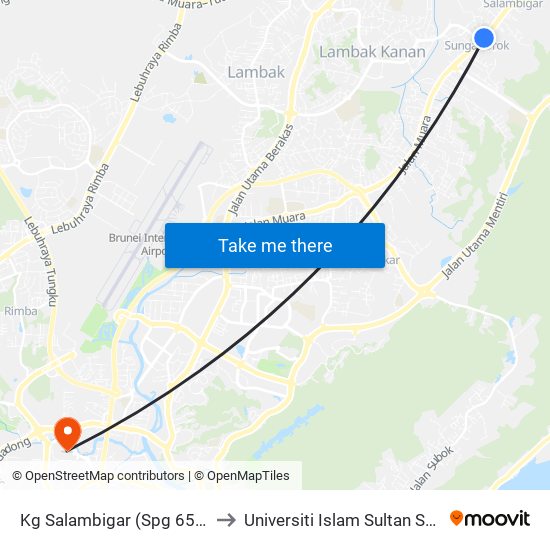 Kg Salambigar (Spg 652/658) to Universiti Islam Sultan Sharif Ali map