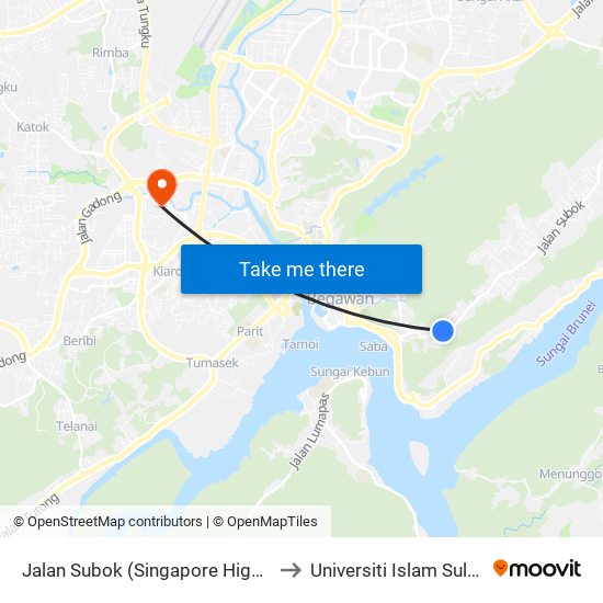 Jalan Subok (Singapore High Comm/Spg 74) to Universiti Islam Sultan Sharif Ali map