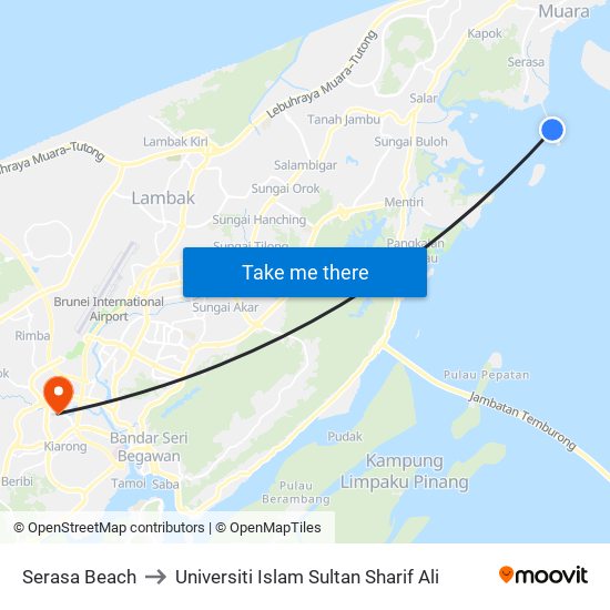 Serasa Beach to Universiti Islam Sultan Sharif Ali map