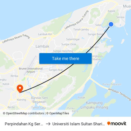 Perpindahan Kg Serasa to Universiti Islam Sultan Sharif Ali map