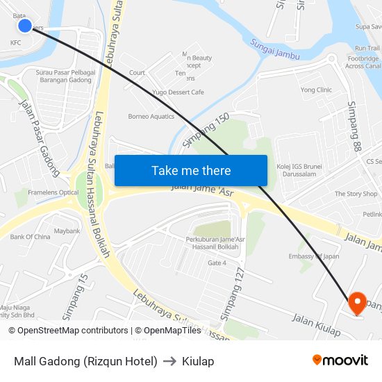 Mall Gadong (Rizqun Hotel) to Kiulap map