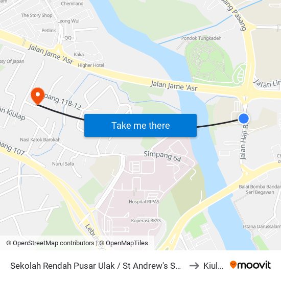 Sekolah Rendah Pusar Ulak / St Andrew's School to Kiulap map