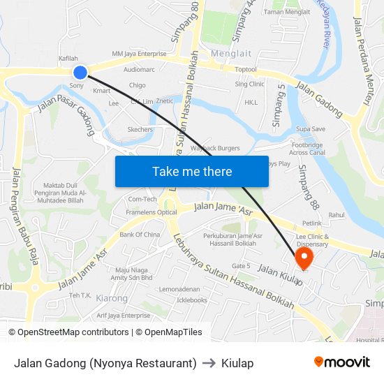 Jalan Gadong (Nyonya Restaurant) to Kiulap map