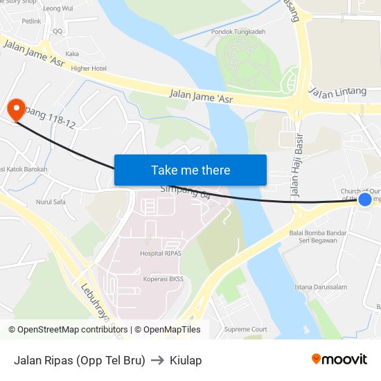 Jalan Ripas (Opp Tel Bru) to Kiulap map