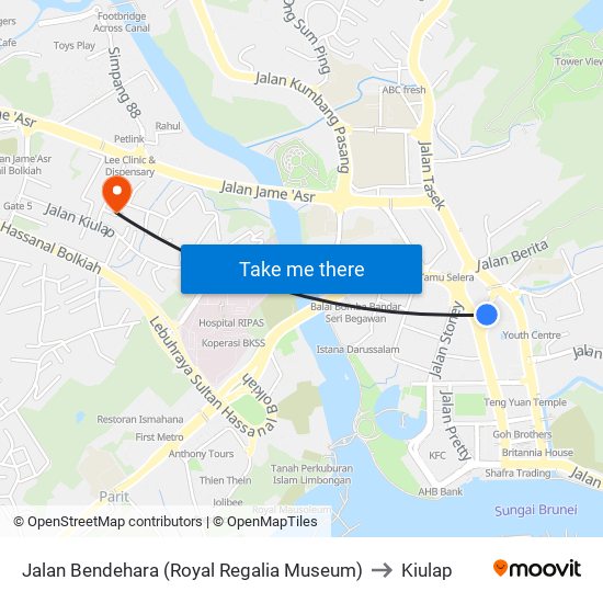 Jalan Bendehara (Royal Regalia Museum) to Kiulap map