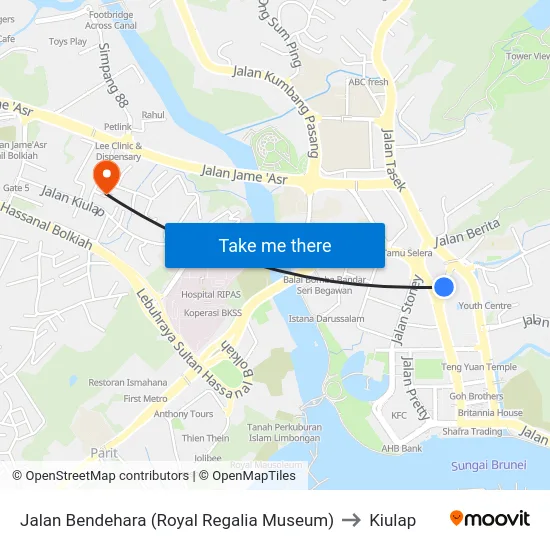 Jalan Bendehara (Royal Regalia Museum) to Kiulap map