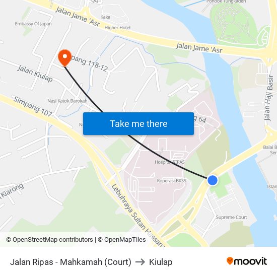 Jalan Ripas - Mahkamah (Court) to Kiulap map