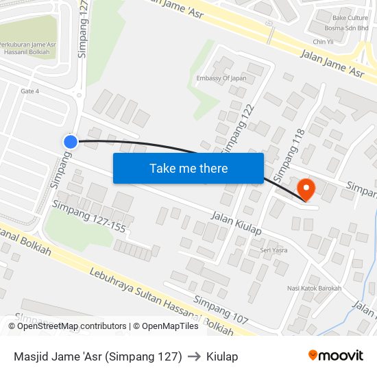 Masjid Jame 'Asr (Simpang 127) to Kiulap map